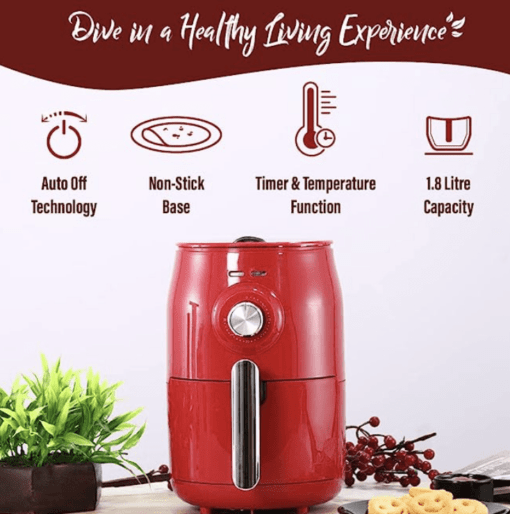Wonderchef Crimson Edge Air Fryer for Home and Kitchen|1.8 Litres Non-stick Basket| Fry, Grill, Bake & Roast| Rapid Air Technology| Timer & Temperature Control| Auto Shut-Off| Healthy Cooking with 99% less Fat| Sleek & Compact| 1000 Wattage| Red |2 Year Warranty - Image 4